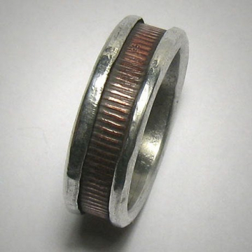 Rustic Men's Women's Wedding band, Unique Textured Mixed Metal Promise Ring