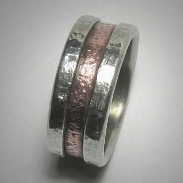 Rustic Men's Women's Wedding band, Unique Textured Mixed Metal Wedding Ring