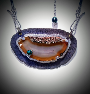Agate Slice, anodized titanium, Chrysocolla