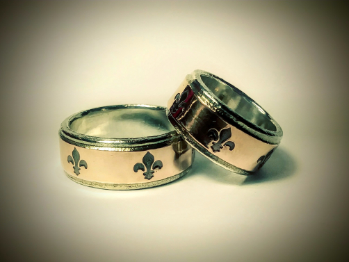 Fleur Di Lis wedding bands - 14K Rose Gold, silver