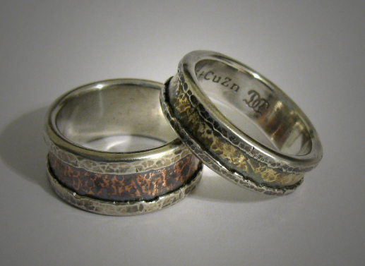 Mixed metal wedding bands - copper, brass, silver 