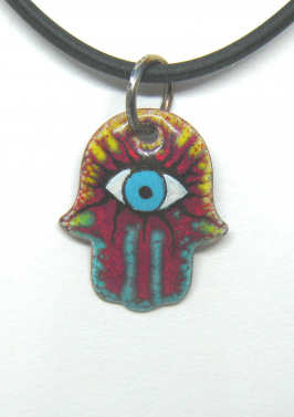 Hamsa Enamel pendant, titanium bail