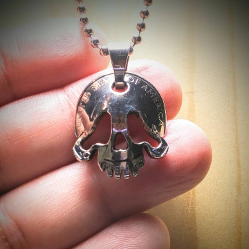 Quarter Coin Lowbrow Skull Pendant Necklace