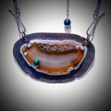 Agate Slice, anodized titanium, Chrysocolla