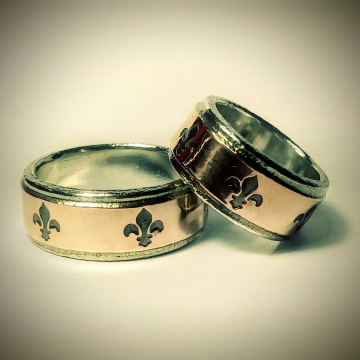 Fleur Di Lis wedding bands - 14K Rose Gold, silver