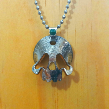 JFK Half Dollar Coin Skull Malachite Pendant Necklace