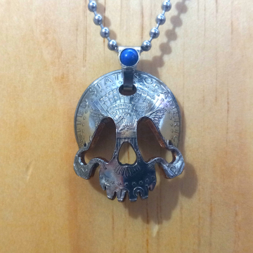 JFK Half Dollar Coin Skull Lapis Pendant Necklace