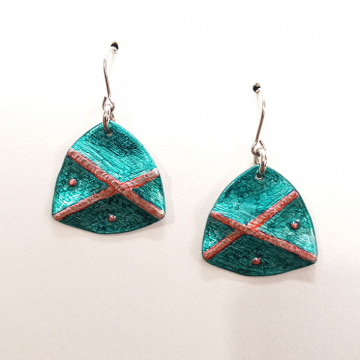 Teal and Flamingo Pink Fold Formed Earrings