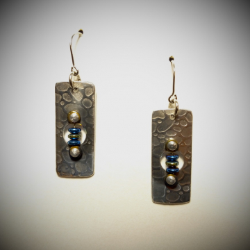 Silver with Blue and Green Hematite Earrings
