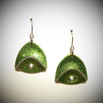 Green and Silver Fold Formed Earrings