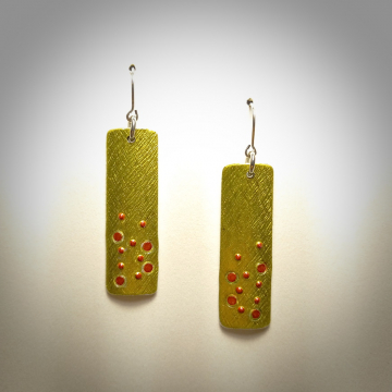 Green with Pink Dots Rectangle Earrings