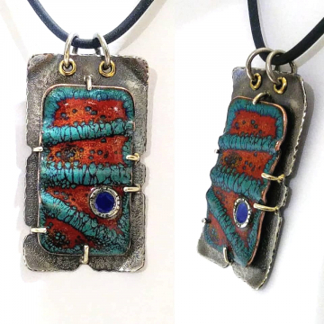 Fold formed Enamel pendant - stainless steel, silver