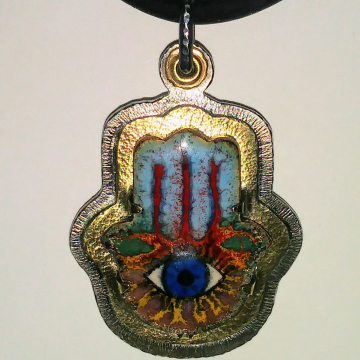 Hamsa Enamel pendant - stainless steel, brass, titanium bail
