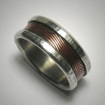 Rustic Men's Women's Wedding band, Unique Textured Mixed Metal Promise Ring