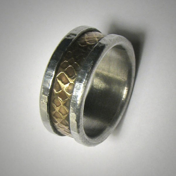 Rustic Men's Women's Wedding band, Unique Textured Mixed Metal Ring