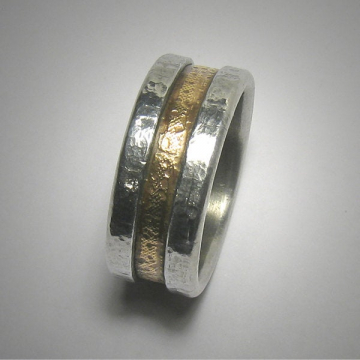 Mens or Womens Rustic Wedding band, Unique Textured Mixed Metal Wedding Ring