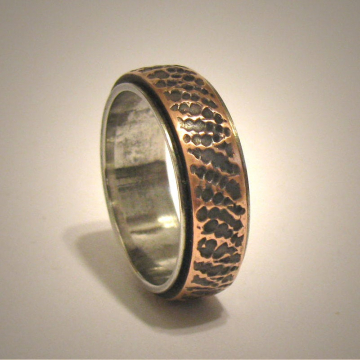 Rustic Mens Womens Wedding Band, Hammered Textured Unique Ring