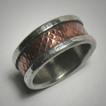 Rustic Men's Women's Wedding band, Unique Textured Mixed Metal Promise Ring