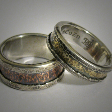 Mixed metal wedding bands - copper, brass, silver 