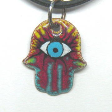 Hamsa Enamel pendant, titanium bail