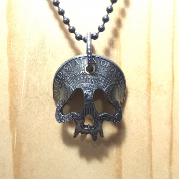 JFK Half Dollar Coin Skull Pendant Necklace